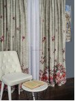 Draperie catifea bej/rosu, model flori