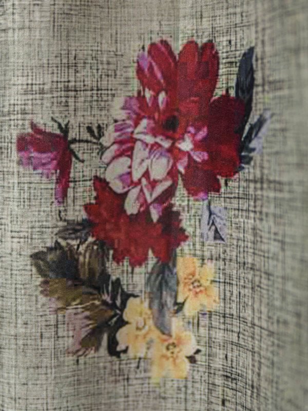 Draperie catifea bej/rosu, model flori