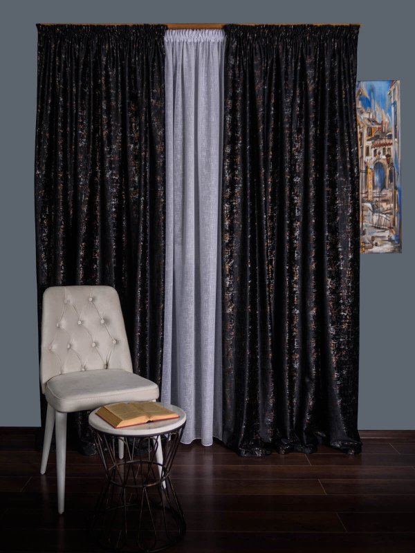 Draperie catifea negru cu insertii auriu/argintiu