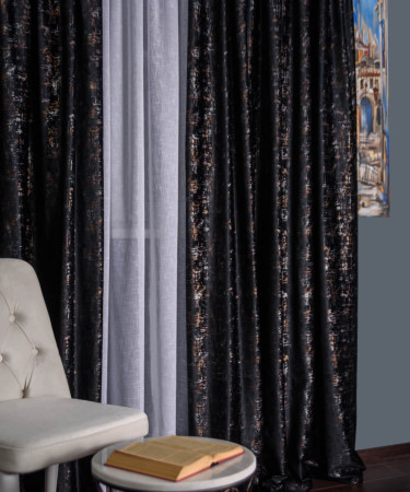 Draperie catifea negru cu insertii auriu/argintiu Draperie catifea negru cu insertii auriu/argintiu