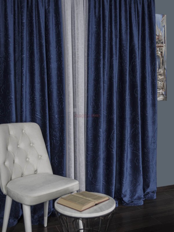 Draperie catifea cu model, albastru imperial