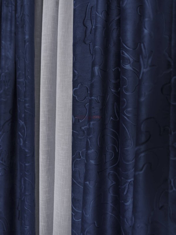 Draperie catifea cu model, albastru imperial