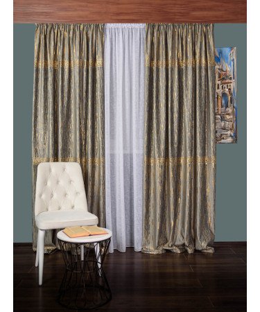 Draperie catifea cu model gri/auriu