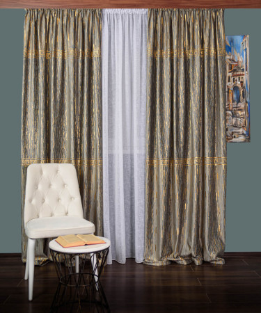 Draperie catifea cu model gri/auriu Draperie catifea cu model gri/auriu