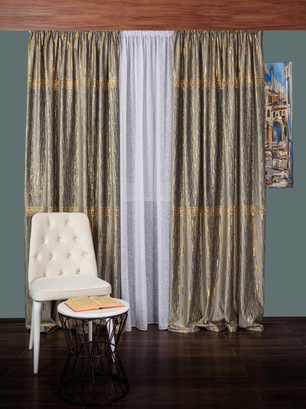 Draperie catifea cu model gri/auriu
