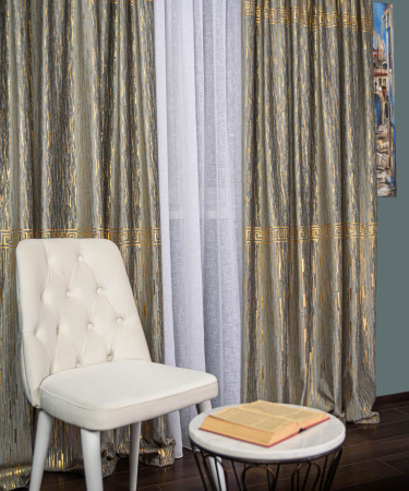 Draperie catifea cu model gri/auriu Draperie catifea cu model gri/auriu