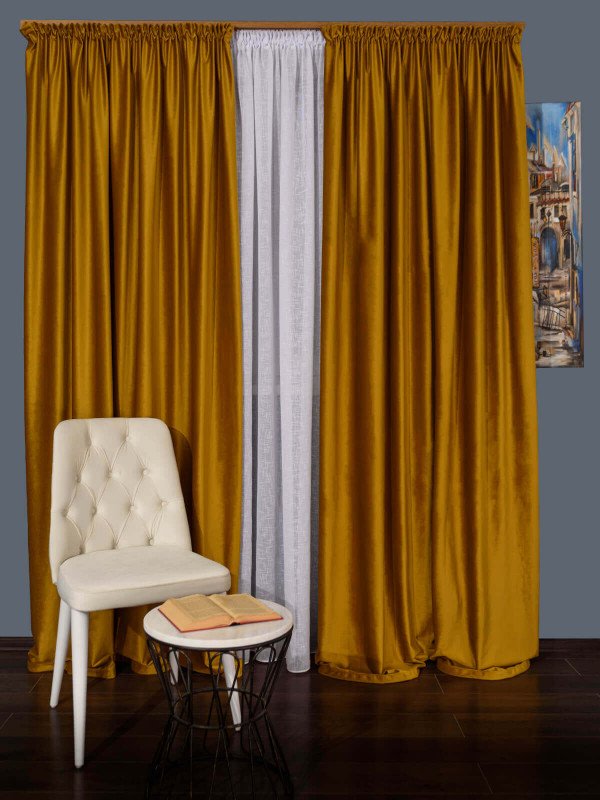 Draperie catifea galben mustar