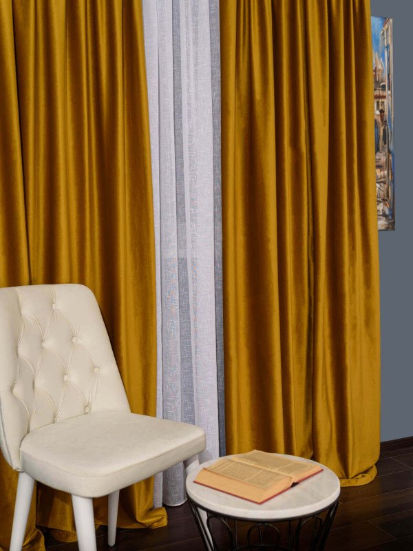 Draperie catifea galben mustar
