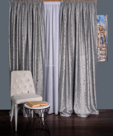 Draperie catifea gri cu insertii auriu/argintiu Draperie catifea gri cu insertii auriu/argintiu