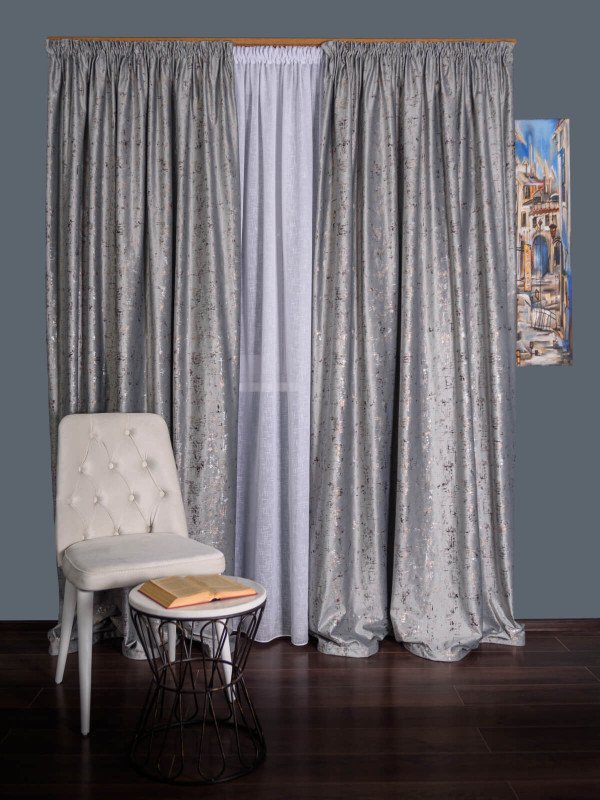 Draperie catifea gri cu insertii auriu/argintiu