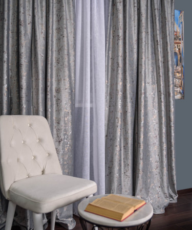 Draperie catifea gri cu insertii auriu/argintiu Draperie catifea gri cu insertii auriu/argintiu
