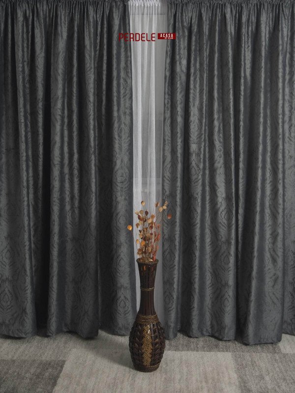 Draperie catifea gri inchis cu model
