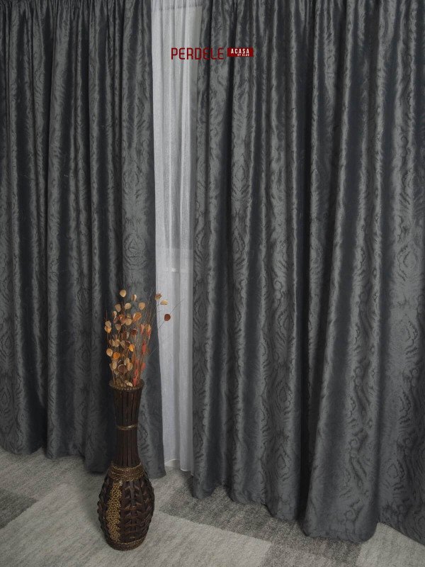 Draperie catifea gri inchis cu model