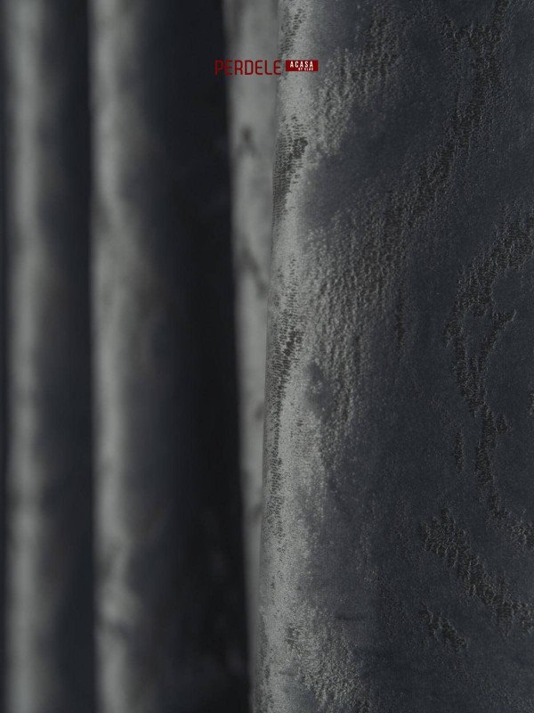 Draperie catifea gri inchis cu model