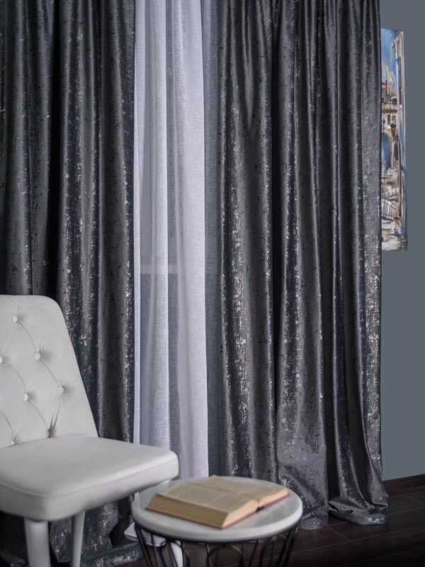 Draperie catifea gri inchis cu insertii aurii/argintii