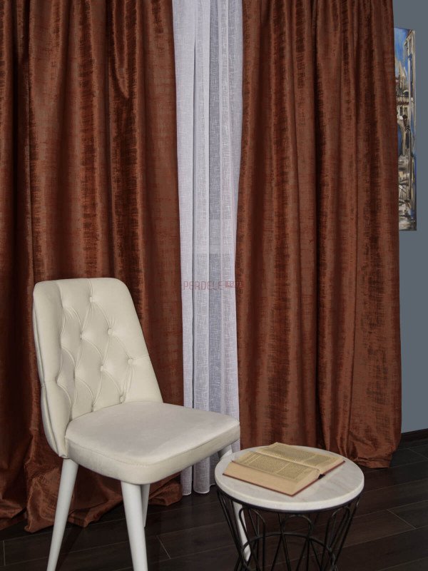 Draperie catifea texturata caramiziu