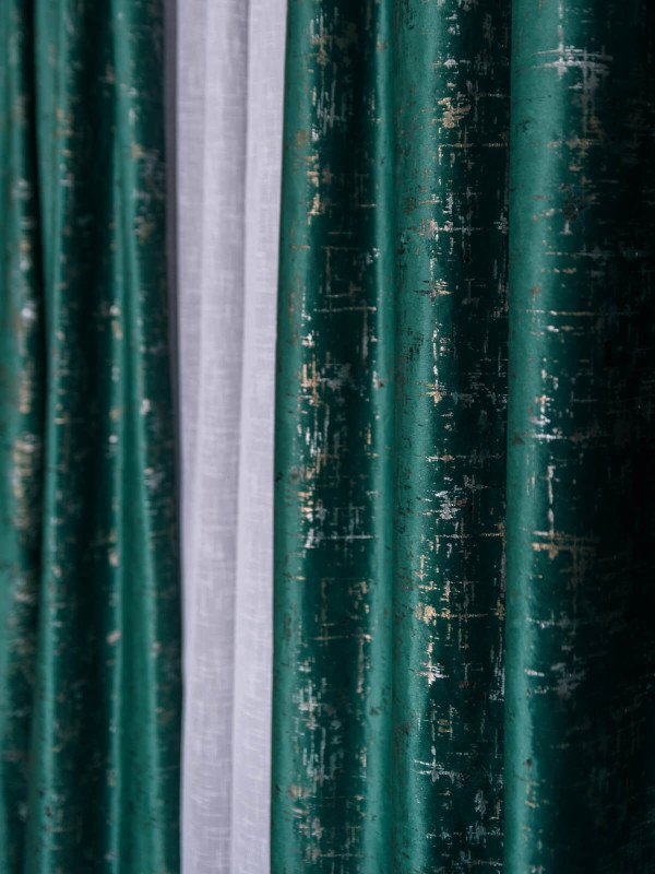 Draperie catifea verde smarald cu insertii auriu/argintiu