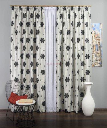 Draperie floare rotunda gri,negru