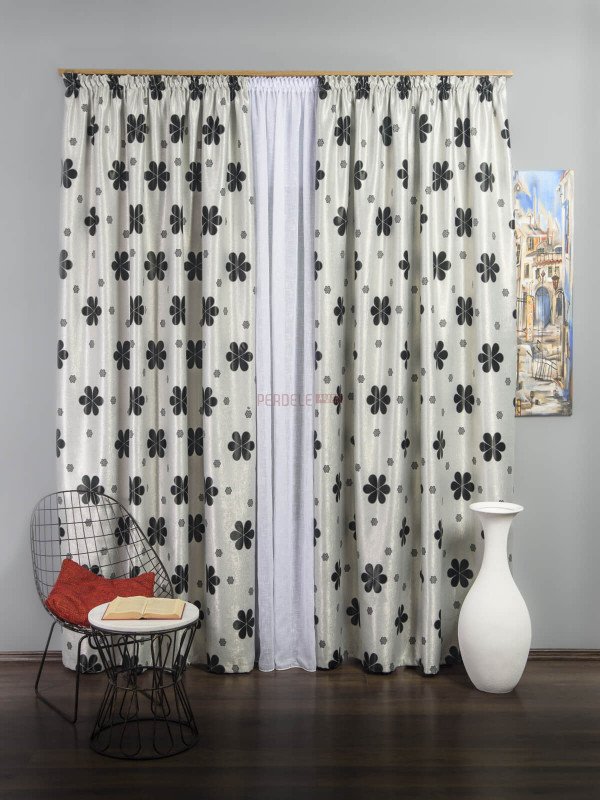 Draperie floare rotunda gri,negru