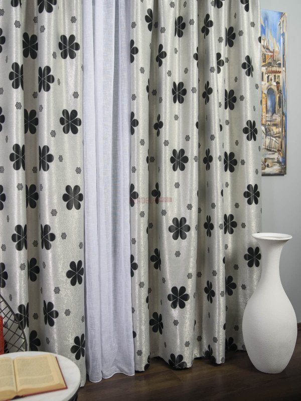 Draperie floare rotunda gri,negru