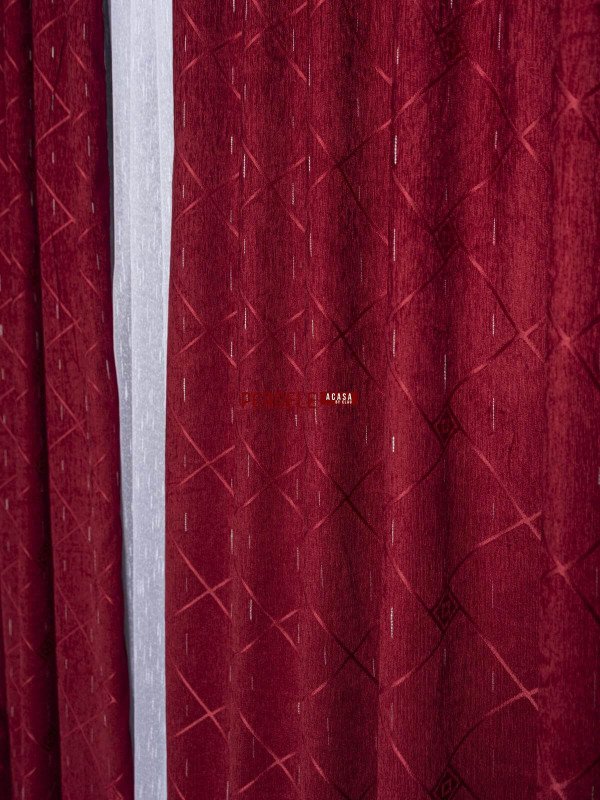 Draperie raiat grena cu patrate