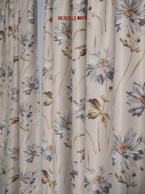 Draperie saten model flori bej,gri,maro