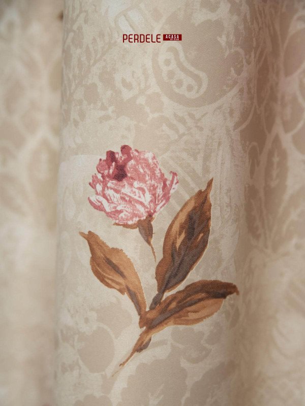 Draperie saten model flori bej,roz