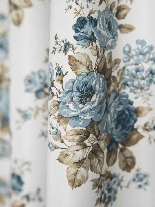 Draperie satin, alb/albastru
