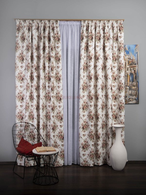 Draperie satin, alb/maro
