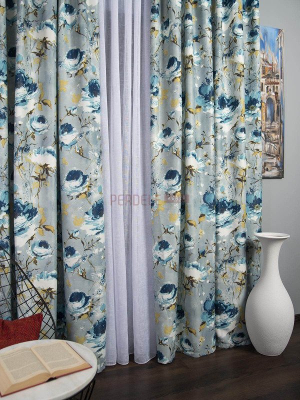 Draperie satin, bleu/albastru Draperie satin, bleu/albastru