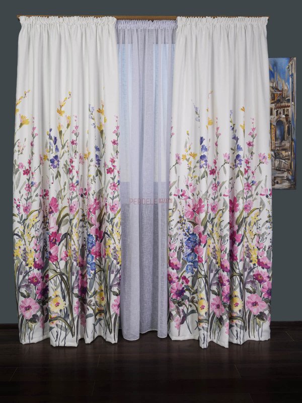 Draperie satin flori multicolore