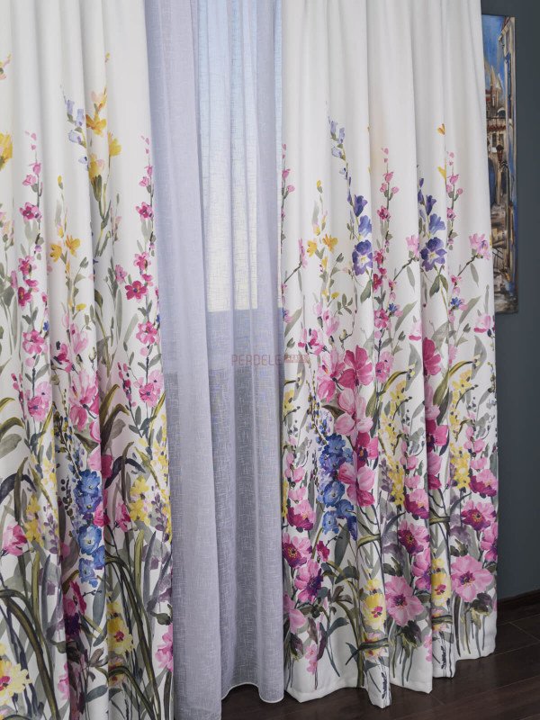 Draperie satin flori multicolore
