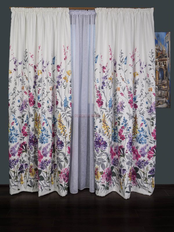 Draperie satin flori multicolore