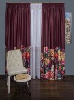 Draperie satin grena,flori multicolore