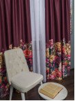 Draperie satin grena,flori multicolore
