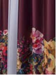 Draperie satin grena,flori multicolore