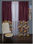 Draperie satin grena,flori multicolore