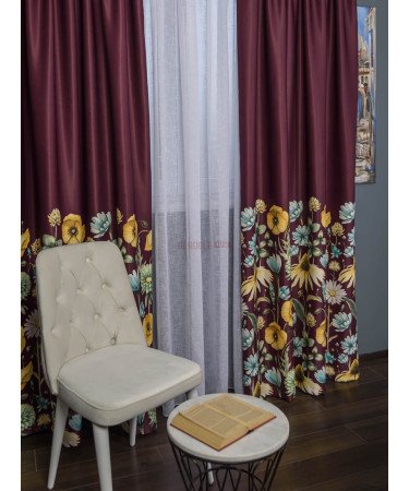 Draperie satin grena,flori multicolore Draperie satin grena,flori multicolore