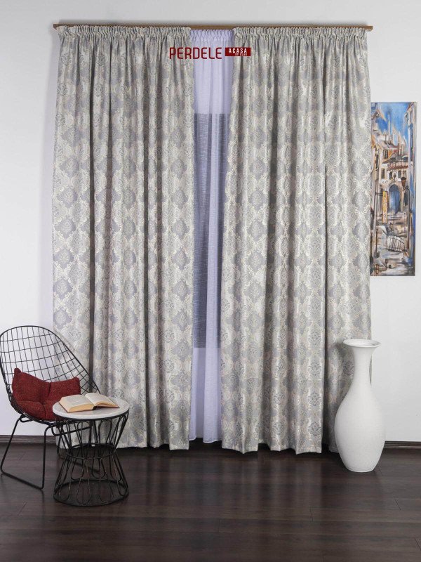 Draperie satin gri/crem