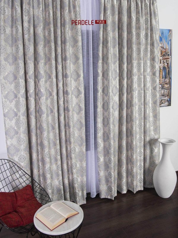 Draperie satin gri/crem