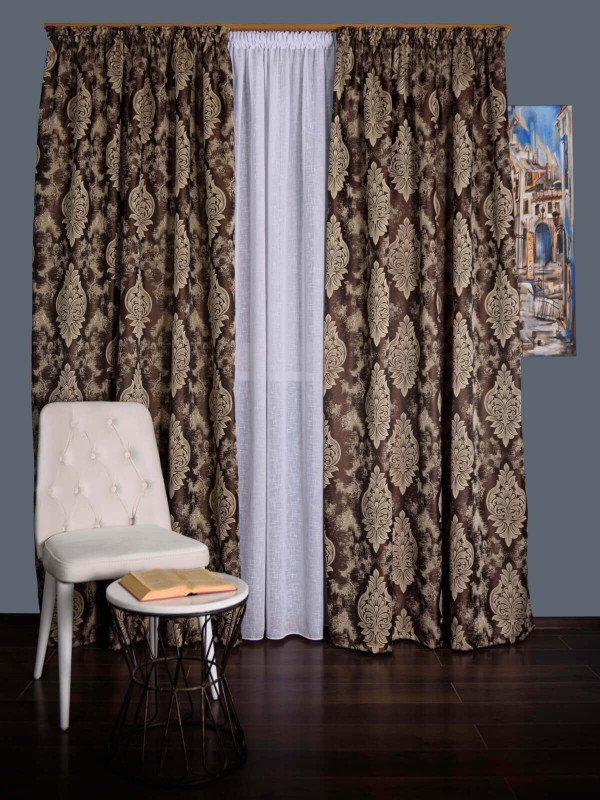 Draperie satin maro/auriu model baroc Draperie satin maro/auriu model baroc
