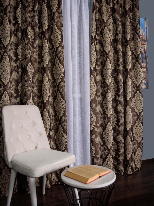 Draperie satin maro/auriu model baroc Draperie satin maro/auriu model baroc