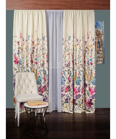 Draperie satin model flori multicolore Draperie satin model flori multicolore