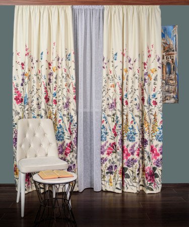 Draperie satin model flori multicolore Draperie satin model flori multicolore