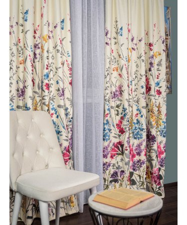 Draperie satin model flori multicolore Draperie satin model flori multicolore
