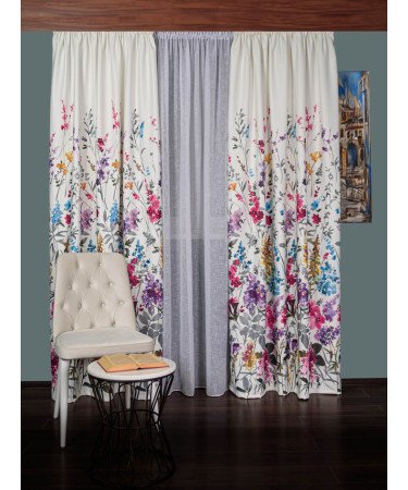 Draperie satin model flori multicolore Draperie satin model flori multicolore