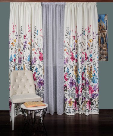 Draperie satin model flori multicolore Draperie satin model flori multicolore