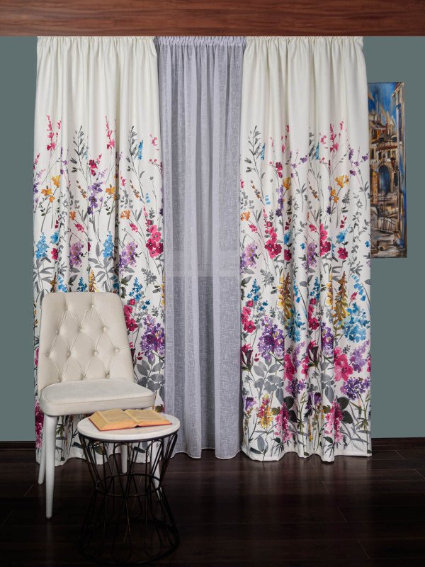 Draperie satin model flori multicolore