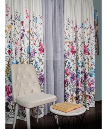 Draperie satin model flori multicolore Draperie satin model flori multicolore