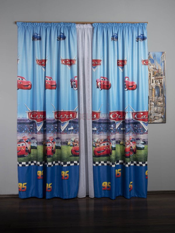 Draperie satin model pentru copii cu masini Cars